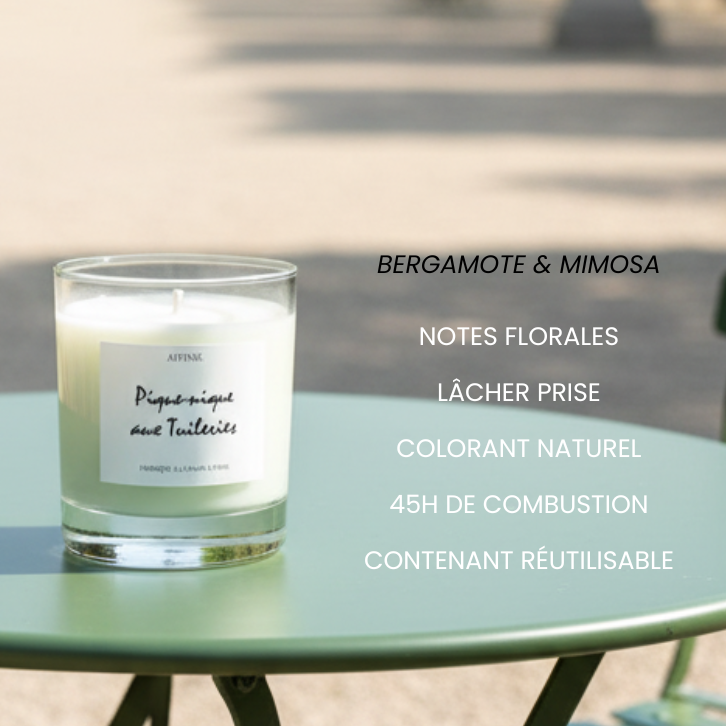 Bougie Pique-Nique aux Tuileries 🌱 Bergamote & Mimosa
